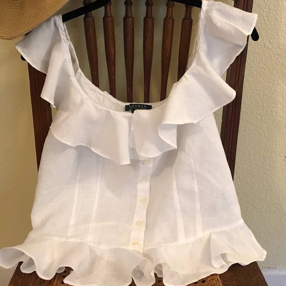 Lauren Ralph Lauren White Linen Sleeveless Blouse